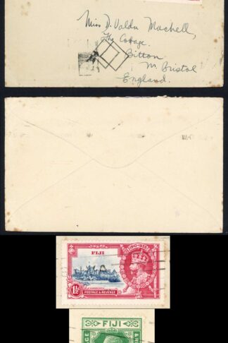 Fiji 1 1/2d Silver Jubilee and 1/2d key plate on a Commercial cover to England