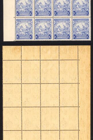 Barbados SG251a 2 1/2d Ultramarine Mark on Central Ornament x 3 U/M (Toned)