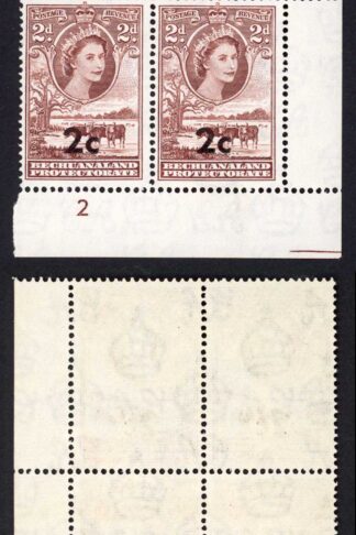 Bechuanaland SG158 2c on 2d Red Brown U/M Plate Block