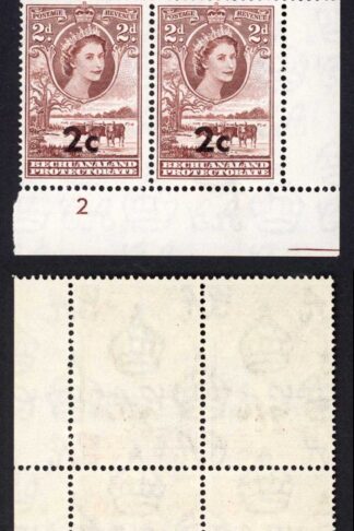 Bechuanaland SG158 2c on 2d Red Brown U/M Plate Block