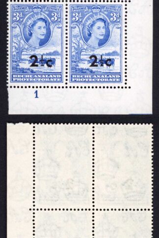 Bechuanaland SG160 2 1/2c on 3d U/M Plate Block Cat 80+++++ pounds