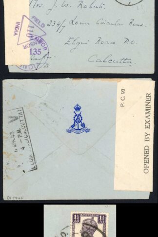 India 1943 Censored Field Post Office Cover