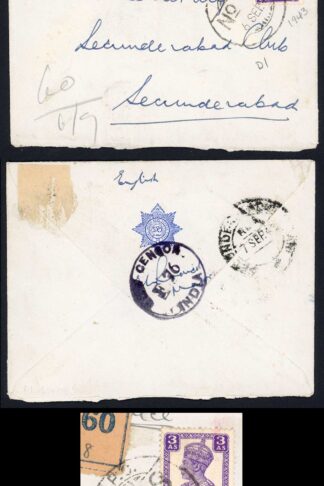 India 1943 Registered Censored Cover