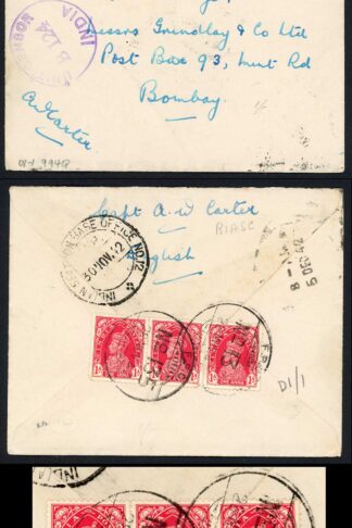 India 1942 Registered Censored Active Service cover