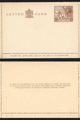 LCP10 KGV 1924 Wembley 1 1/2d Letter Card Mint