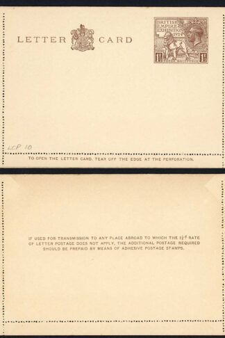 LCP10 KGV 1924 Wembley 1 1/2d Letter Card Mint
