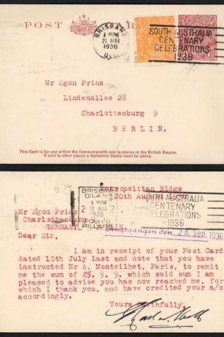 Australia KGV 1 1/2d postal stationery correctly uprated with a 1/2d stamp