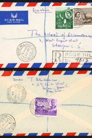 Mauritius 1954 Commercial registered cover with KGVI and QEII Stamps