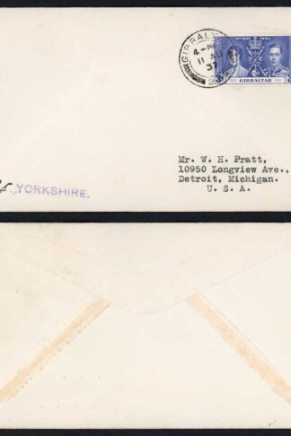 Gibraltar 1937 3d Coronation cover to the USA