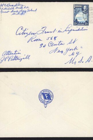 Bermuda KGV 2 1/2d Blue on a commercial cover to the USA
