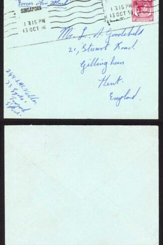 Singapore KGVI 10c on 1951 Forces Mail cover to the UK