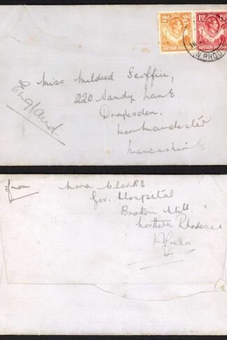Northern Rhodesia SG29 and SG31 KGVI 1 1/2d and 2d on Cover to England
