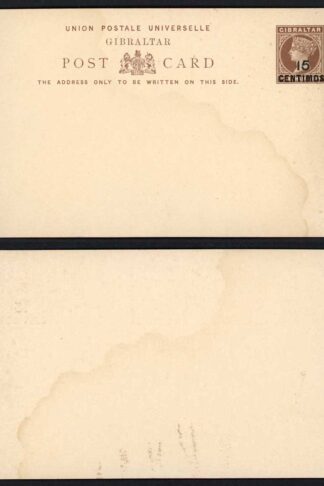 Gibraltar  15c on 1 1/2d Brown Buff Postcard