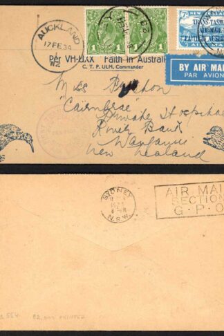 New Zealand SG554 Trans-Tasman Air Mail on Cover with Australia 1d pair