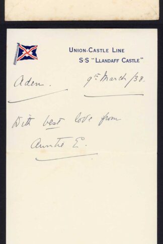 Aden Post Card of Llandaff Castle Steamer Also a Letter posted from it