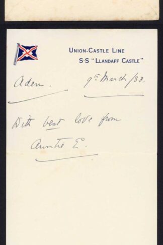 Aden Post Card of Llandaff Castle Steamer Also a Letter posted from it
