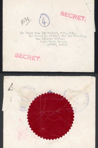 Aden 1961 SECRET cover to the Secretary of State for the Colonies