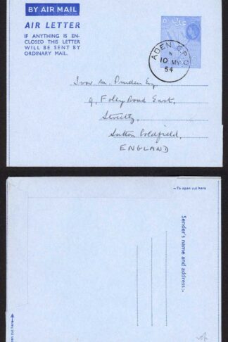 Aden 1954 Air Letter to England