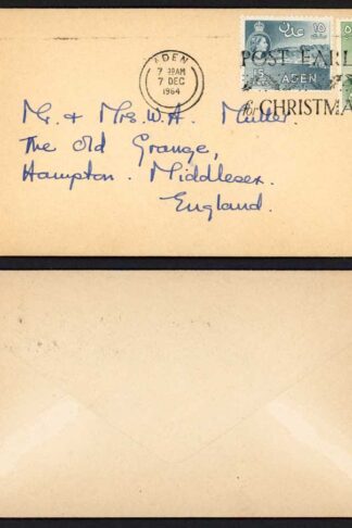 Aden 1964 Post Early for Christmas slogan postmark