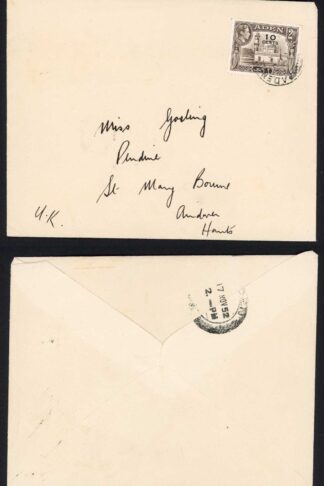 Aden KGVI 10c on 2a on a cover to England