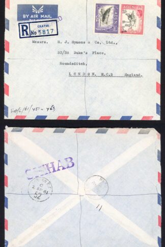 Aden  Registered cover with QEII 1/- and 2/-