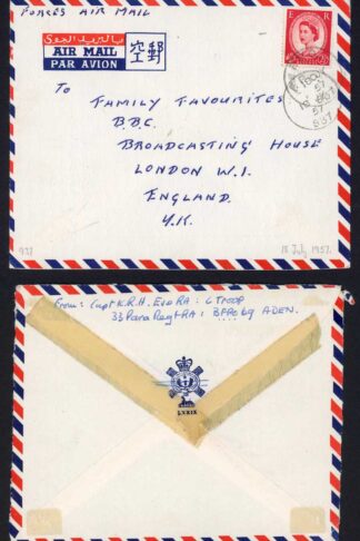 Aden 1957 FPO 057 on airmail cover to England