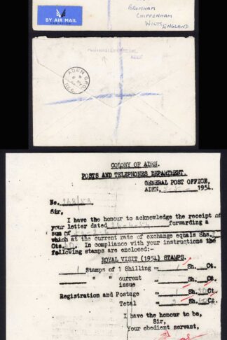 Aden 1954 Cover with Postmaster General handstamp