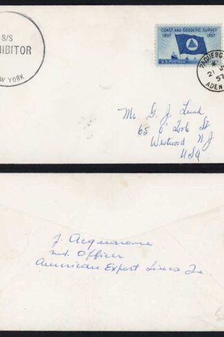 Aden US Stamp with Paquebot Aden CDS on cover to the USA via SS Exhibitor
