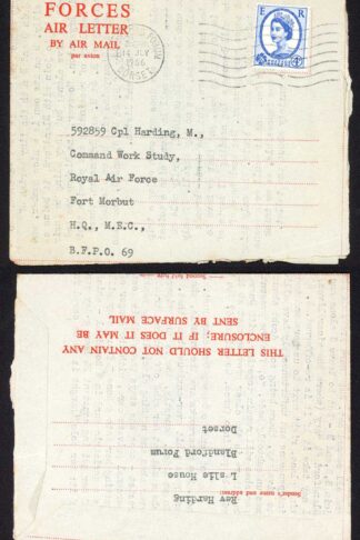 Aden 1966 Forces Air Letter to RAF Fort Morbut HQ MEC BFPO 69 ADEN