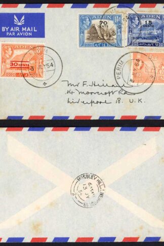 Aden 1954 Airmail Cover from Perim Island to Liverpool