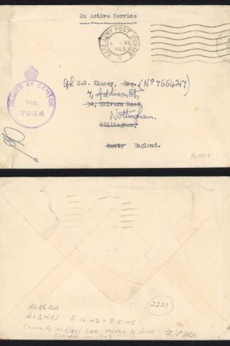 1943 Base Army Post Office Censor cover from Algeria