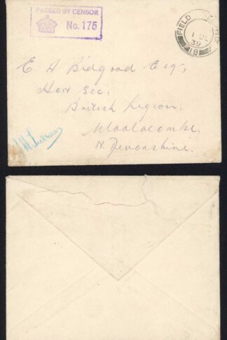 1939 Censor cover to England