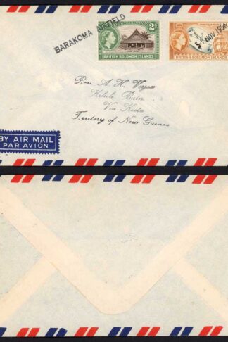 British Solomon Is Barakoma Airfield Straight Line Cancel Envelope to Rev Voyce