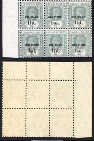 Cayman Is SG58 1 1/2d on 2d Grey Variety Broken 1 (top middle stamp) M/M