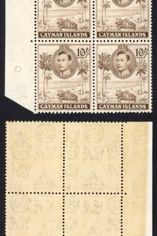 Cayman Is SG126 10/- Chocolate Perf 11.5 x 13 Fine U/M Block Cat 168++ pounds