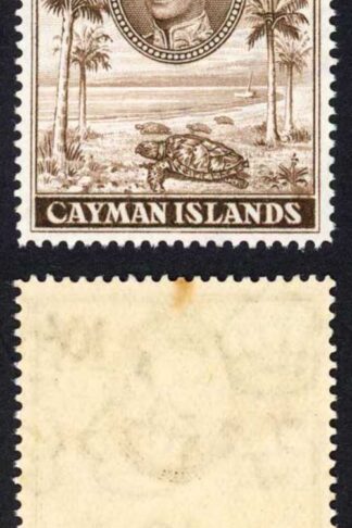Cayman Is SG126a 10/- Chocolate Perf 14 U/M (tone spot) Cat 35 pounds