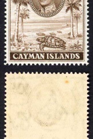 Cayman Is SG126a 10/- Chocolate Perf 14 U/M (tone spot) Cat 35 pounds