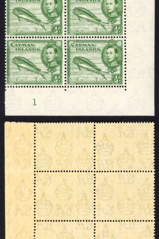 Cayman Is SG116 1/2d Green Perf 13 x 11.5 Fine U/M Plate Block of 6