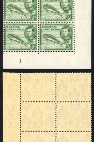 Cayman Is SG116 1/2d Green Perf 13 x 11.5 Fine U/M Plate Block of 6
