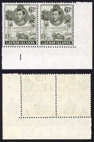 Cayman Is SG122 6d Olive-green Perf 11.5 x 13 Fine U/M Plate Pair Cat 36+++ pou