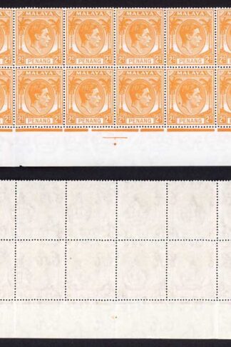 Penang SG4 2c Orange U/M Plate Block of 20