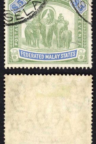 Malay SG50 Five Dollar Green and Blue Wmk Mult CA Probably Fiscal used