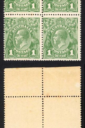 Australia SG83 1d Sage Green No Wmk U/M Block (tone spot top pair)