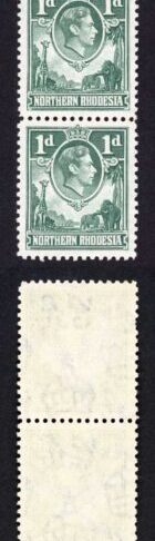 Northern Rhodesia SG28a 1d Green Coil inc Variety EXTRA BOATMAN U/M Cat 388.50