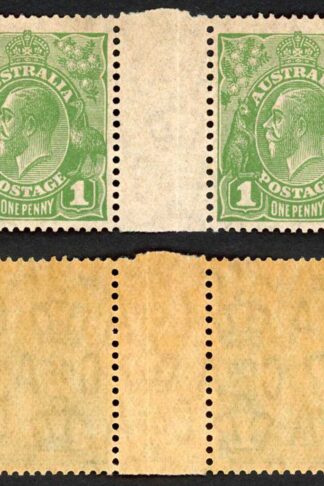 Australia SG125 1d Green Gutter Pair U/M (toned gum)