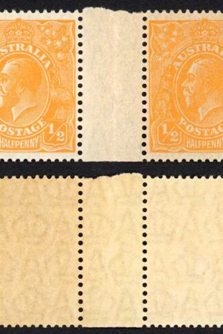 Australia SG124 1/2d Orange Gutter Pair U/M (toned gum)
