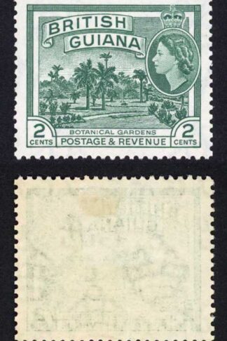 British Guiana SG332 2c Myrtle Green Coil Join Strip of Four (top stamp M/M)