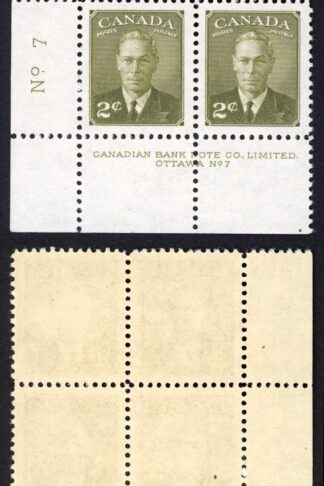 Canada SG415a 2c Olive Green U/M Plate Block