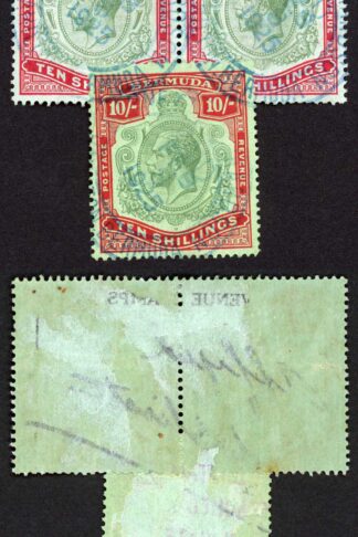 Bermuda SG54 10/- Wmk Mult CA with Fiscal Cancellations