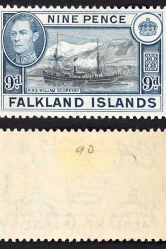 Falkland Is SG159 KGVI 9d Black and Grey-blue M/M Cat 28 pounds
